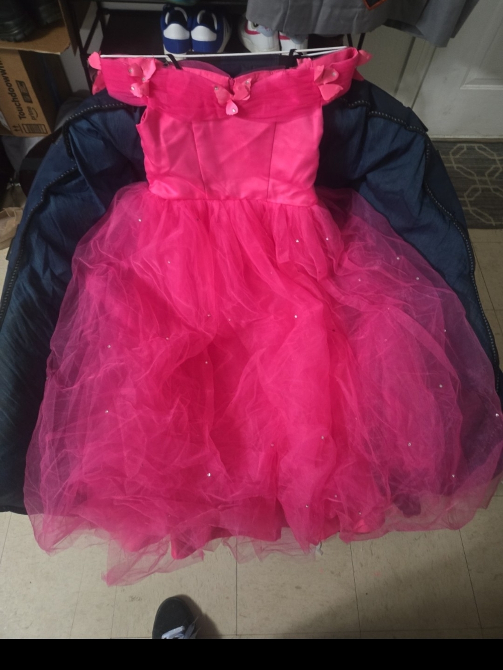 Girls' Hot Pink Tulle Party Dress - Sleeveless Bow Accent